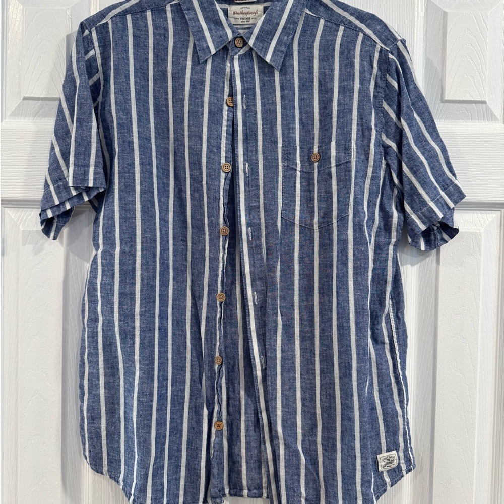 Weatherproof Blue and White Striped Button-Down Shirt